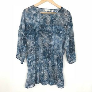 Chicos semi sheer kimono sleeve animal print top M